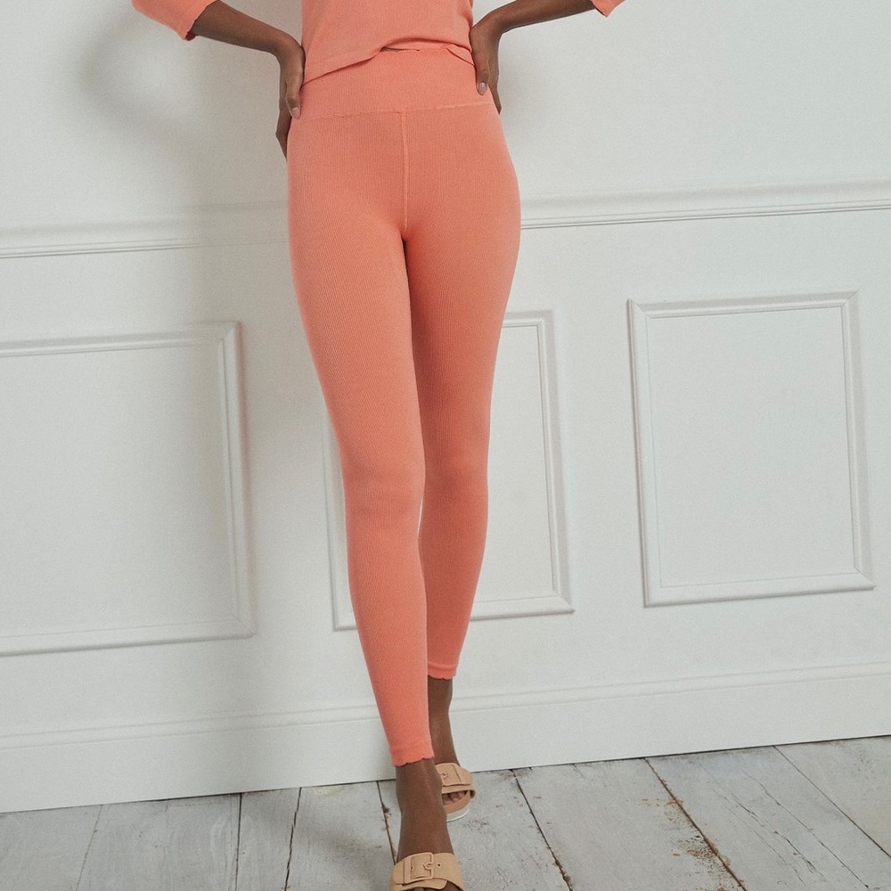 Anthro Everyday Seamless Modal Legging Coral Peach Pink  Sea Glass M